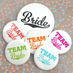 Team Bride Buttons (Set of 12, plus 1 Free) - 21 Color Options