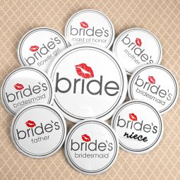 Bride's Bridal Party Buttons (Set of 12, plus 1 Free)