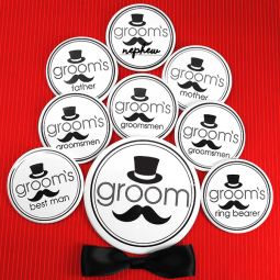 Groom's Bridal Party Buttons (Set of 12, plus 1 Free)