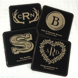 Monogram Square Faux Leather Coasters