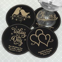 Personalized Round Faux Leather Coasters