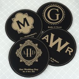Monogram Round Faux Leather Coasters