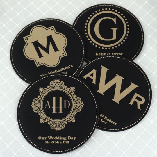 Monogram Round Faux Leather Coasters Monogram Round Faux Leather Coasters