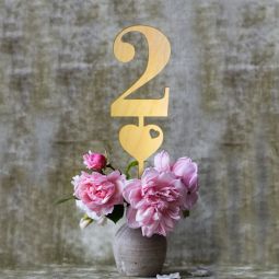 Wood Table Numbers with Heart (Set of 6)