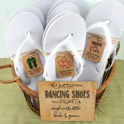 Wedding Flip Flops with Personalized Kraft Tag - Set of 16 (White)