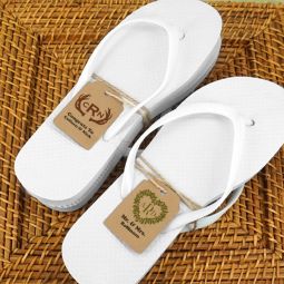 Wedding Flip Flops with Monogram Kraft Tag - Set of 16 (White)