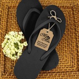 Wedding Flip Flops with Personalized Kraft Tag - Set of 16 (Black)