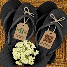 Wedding Flip Flops with Monogram Kraft Tag - Set of 16 (Black)