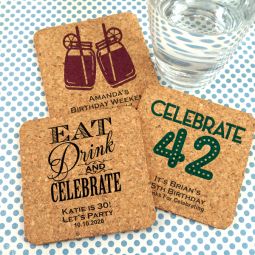 Adult Birthday Square Cork Coasters