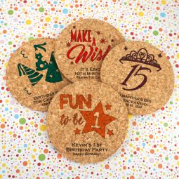 Kids Birthday Round Cork Coasters