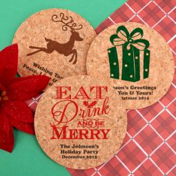 Holiday Round Cork Coasters