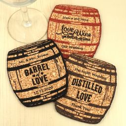 Personalized Oak Barrel Cork Coaster