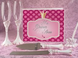 Mis Quince Anos pink crystals accessory set