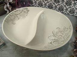 Porcelain 2 Section dish Grey Damask
