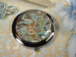 Murano design compact mirror blue silver swirls