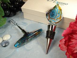 Murano design cork screw stopper set blue gold