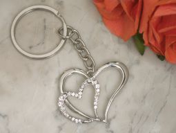 Elegant Chrome Double heart keychain