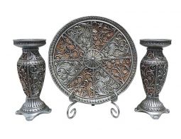 Sofia Collection Four Piece Charger, Stand And Two Candlestick Set