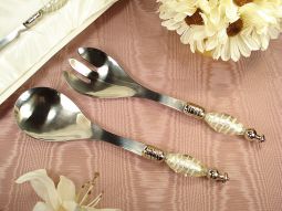 Murano design salad set white stripe design