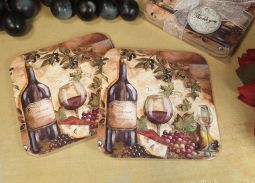 2pc wood cork coaster set tuscan harvest design