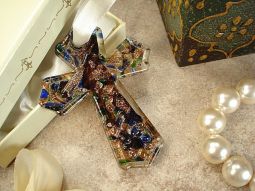 Murano Hanging Cross Classic Blue Speckle